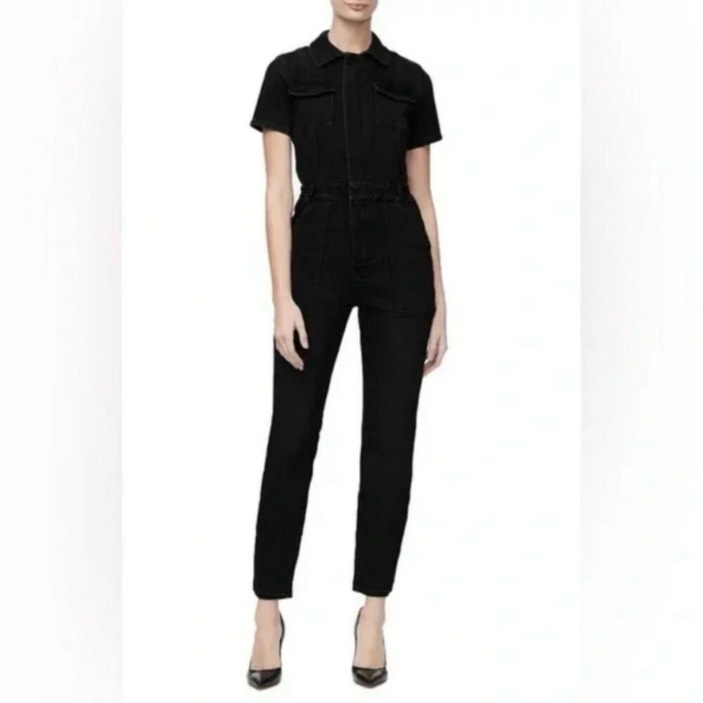 YFB Young Fabulous & Broke Short Sleeve Button Down Chest Pocket Black Jumpsuit